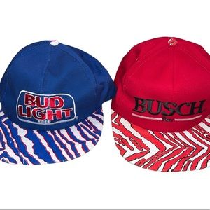 Lot of 2 Vintage Zubaz Busch and BudLight Snapback Hats.